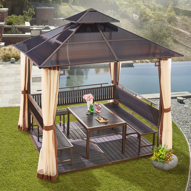 防腐木户外凉亭小木屋别墅庭院花园农家乐简易亭子楼顶四角遮阳棚