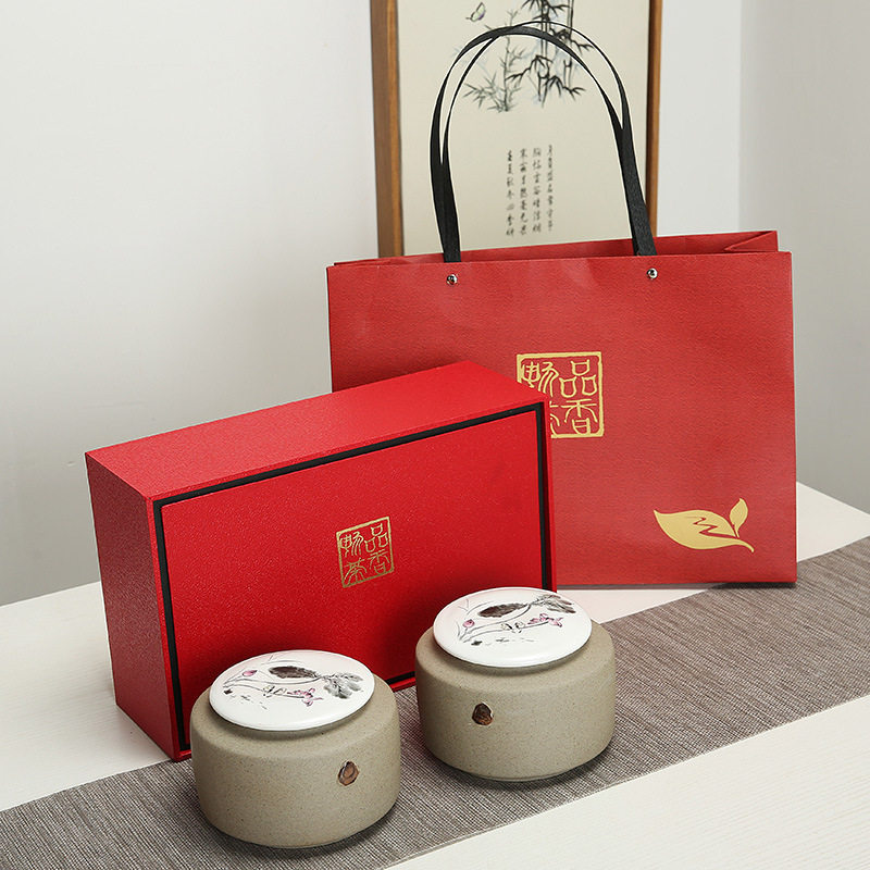 年会礼品陶瓷密封亚光茶叶罐公司商务礼品龙井茶叶粗陶储茶罐