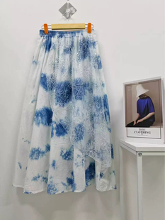 原创云南手工扎染半身裙植物蓝染贵州扎染中长款 裙子女夏旅游拍照