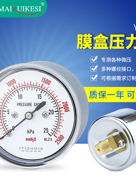 轴向膜盒压力表YE60Z 气压表微压表10KPa天然气表 燃烧机千帕表