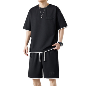 夏季M-8XL大码胖男生假两件宽松休闲运动短袖套装  TZ01-P50 控69图片