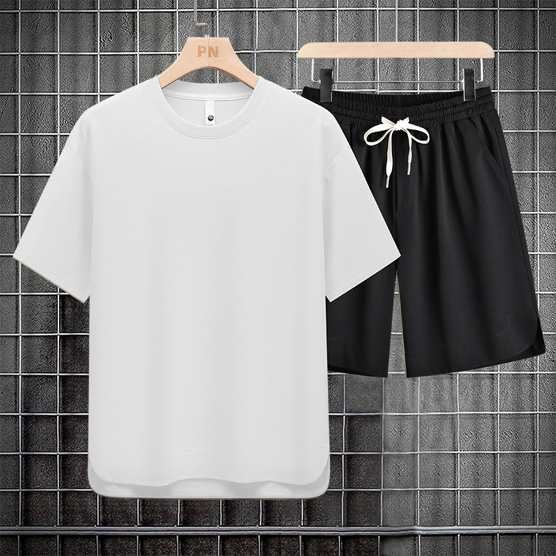 M-8XL大码胖男生时尚宽松五分裤休闲运动圆领套装男TZ35078-P50,男装休闲套装,星座209