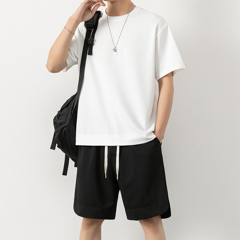 M-8XL大码胖男生时尚宽松五分裤休闲运动圆领套装男 TZ35078-P50图片