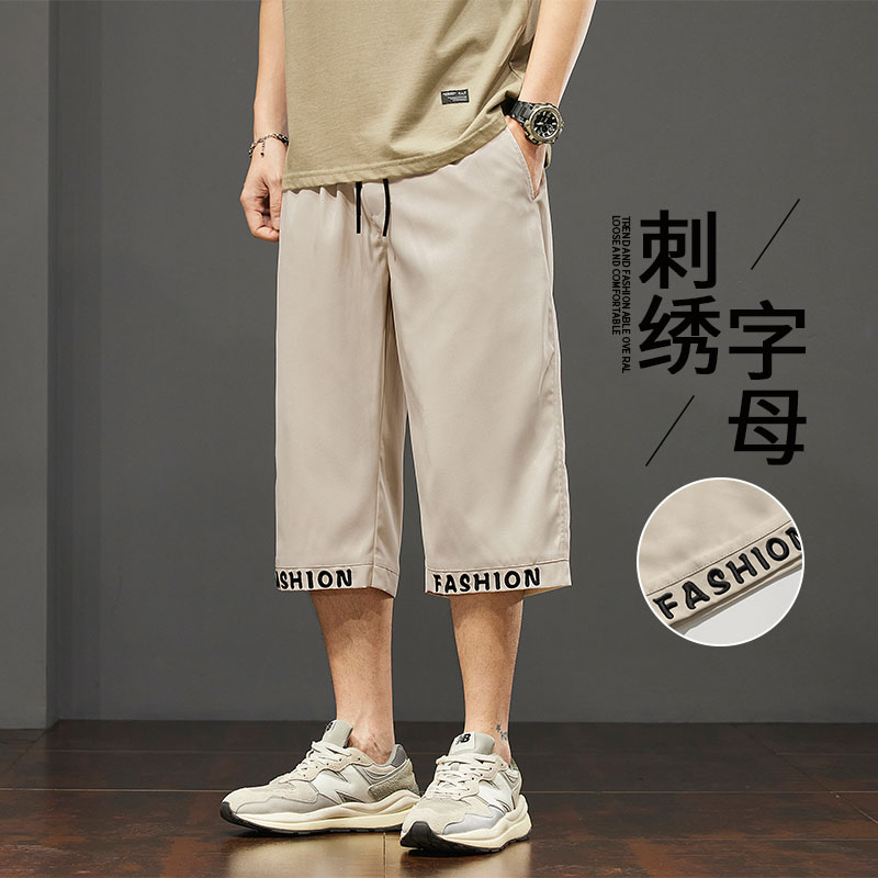 M-8XL大码胖男生绣花宽松七分裤休闲运动短裤男K63-P30控49,男装牛仔裤,星座209
