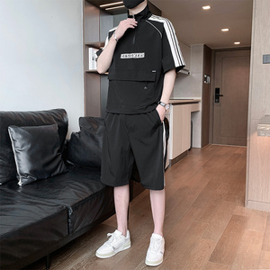 M-8XL大码胖男生时尚宽松五分裤休闲运动套装男TZ35077-P72 控138图片