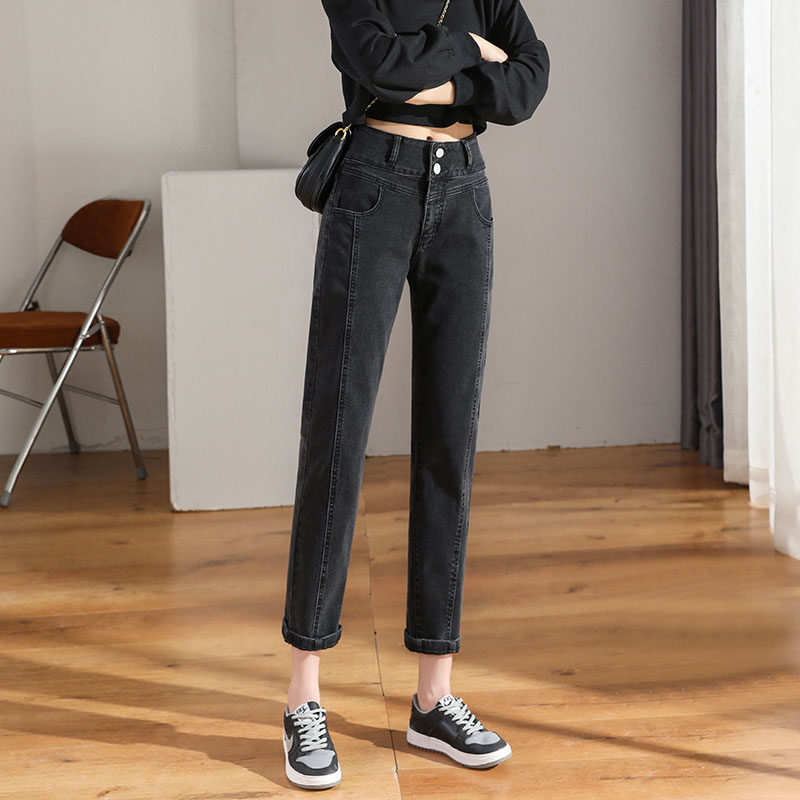 黑色直筒牛仔裤子女2022年新款春夏季大码显瘦高腰百搭九分烟管裤