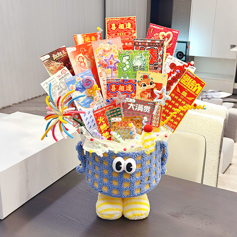 怪兽彩票刮刮乐花束diy抱抱桶送男女生朋友闺蜜生日惊喜高级感