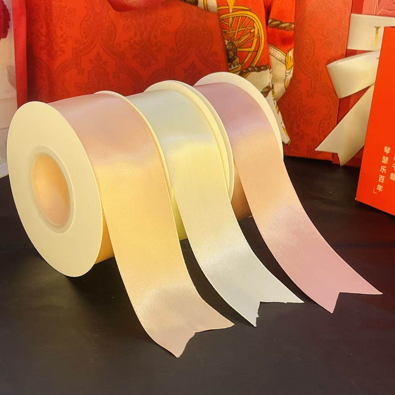 5cm大卷双面加密涤纶缎带婚庆节日喜庆装饰彩带花束礼盒包扎丝带