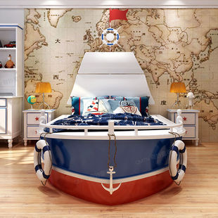 家具实木儿童床带护栏男孩单人床创意航海船型小孩床儿童房卡通床