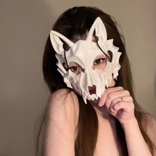 万圣节二次元半脸面罩猛虎夜叉天狗人狼面具派对演出装扮道具