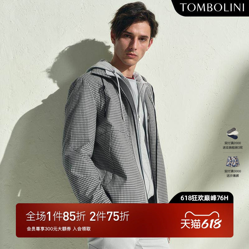 TOMBOLINI/东博利尼春季新款拼麂皮夹克男士复古时尚休闲格子外套