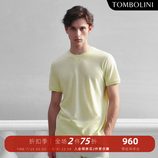 T恤男纯色简约休闲花纱上衣 TOMBOLINI 东博利尼夏季 新款 棉麻短袖