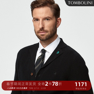 【羊毛羊绒】TOMBOLINI东博利尼秋季黑色开衫男 V领针织毛衣开衫