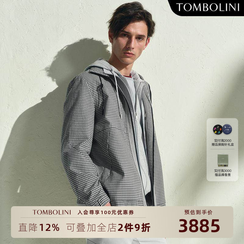 TOMBOLINI/东博利尼春季新款拼麂皮夹克男士复古时尚休闲格子外套