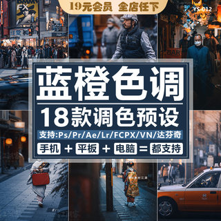 LR预设旅拍蓝绿橙色PS ACR人像夜景滤镜手机PR FCPX LUTs视频调色