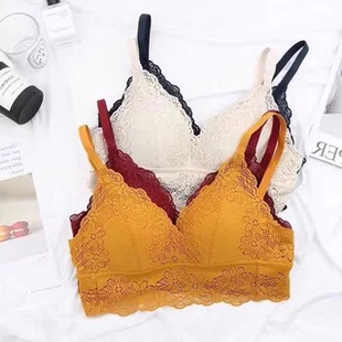 女士棉柔蕾丝文胸三角杯轻薄无钢圈舒适性感内衣 复古法式