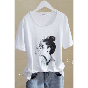 竹节棉夏装韩版人头宽松百搭白色T恤女短袖ins时尚洋气纯棉上衣服