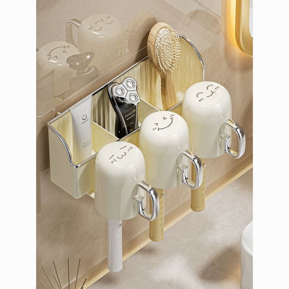 牙刷置物架卫生间壁挂式免打孔挤牙膏器刷牙杯漱口杯电动牙刷架子