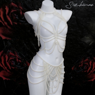 Sizhimao原创珍珠手工胸衣吊带外穿奢华性感叠穿cos古风珍珠腰链