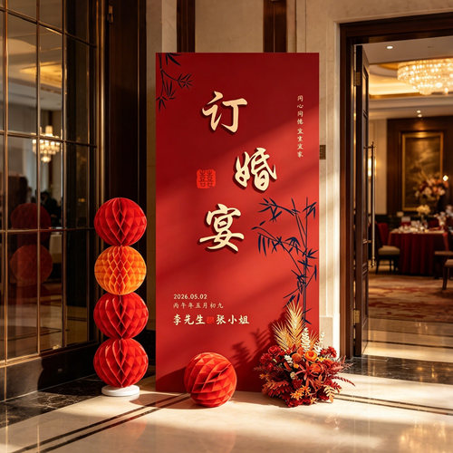 中式婚礼订婚迎宾牌KT板定制