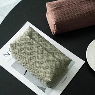 纸巾盒中古风做旧质感轻奢高级感编织纹皮质卫生纸盒客厅茶几餐巾