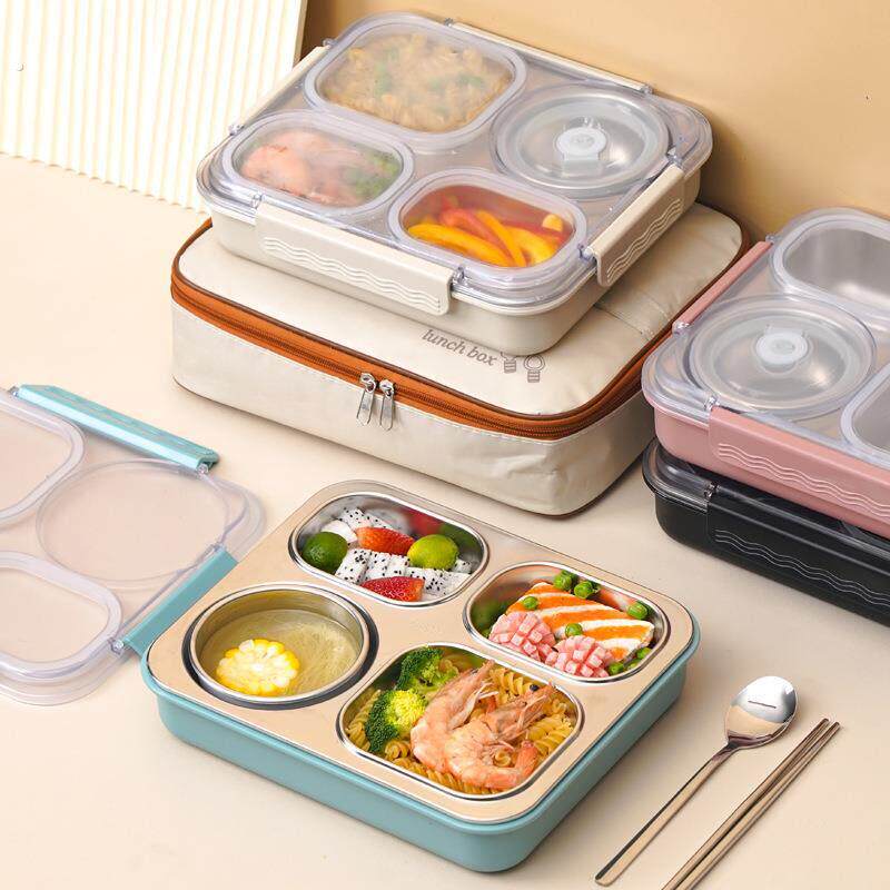 304不锈钢防串味饭盒密封可微波四格带汤碗防烫加厚带饭食堂餐盒
