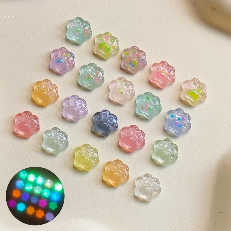 迷你捏捏乐小猫爪硬质冰透细闪彩色点点猫抓夜光美甲配件手工