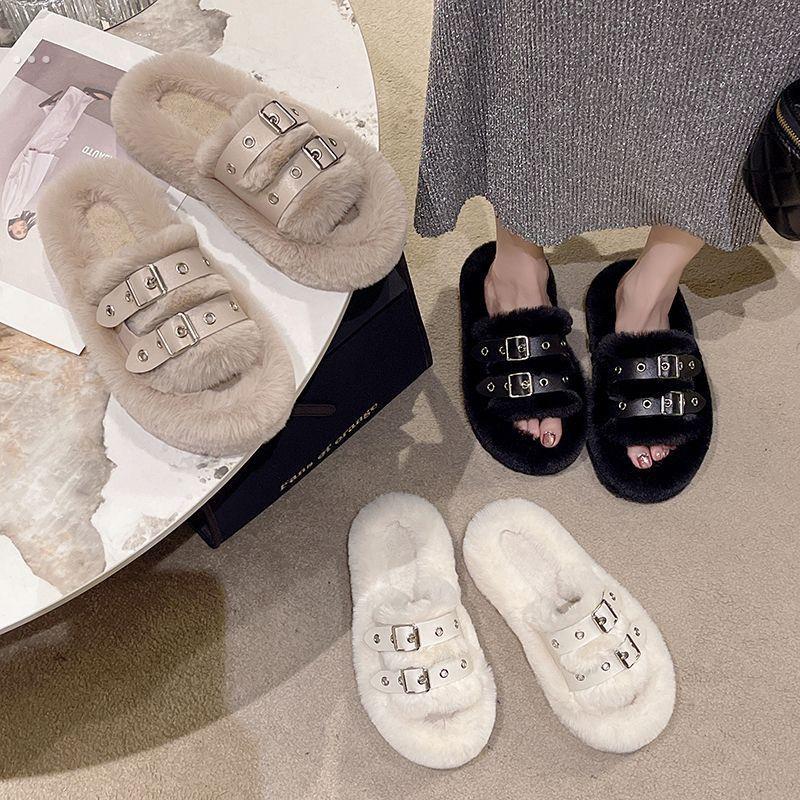 毛毛拖鞋女外穿2025春秋冬室内居家网红超火大码厚底毛绒棉拖