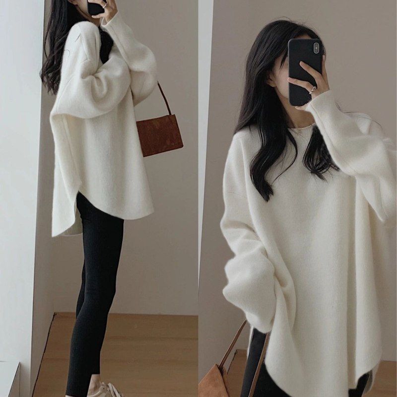 配鲨鱼裤的上衣秋冬2025新款遮***中长款白色内搭卫衣打底衫女装