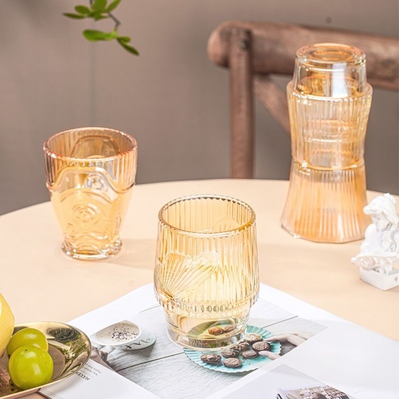 锦鲤叠叠杯ins风高颜值杯子家用喝水创意浮雕茶具茶杯套装玻璃杯