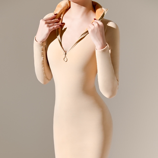 秋冬加厚拉链光面外穿保暖长裙长袖身无缝睡裙紧身显瘦性感包臀裙