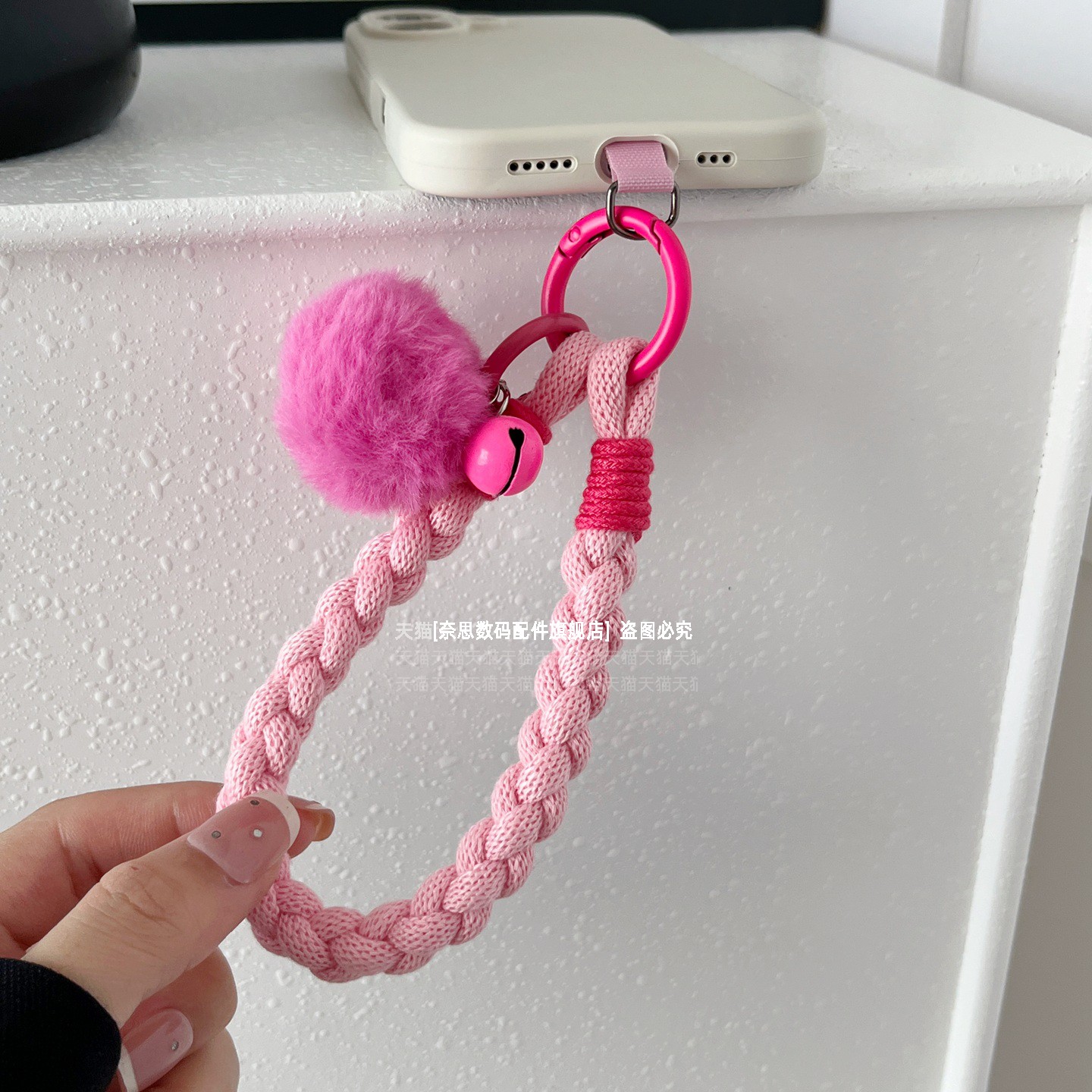 秋冬时尚毛球铃铛手工编织棉绳