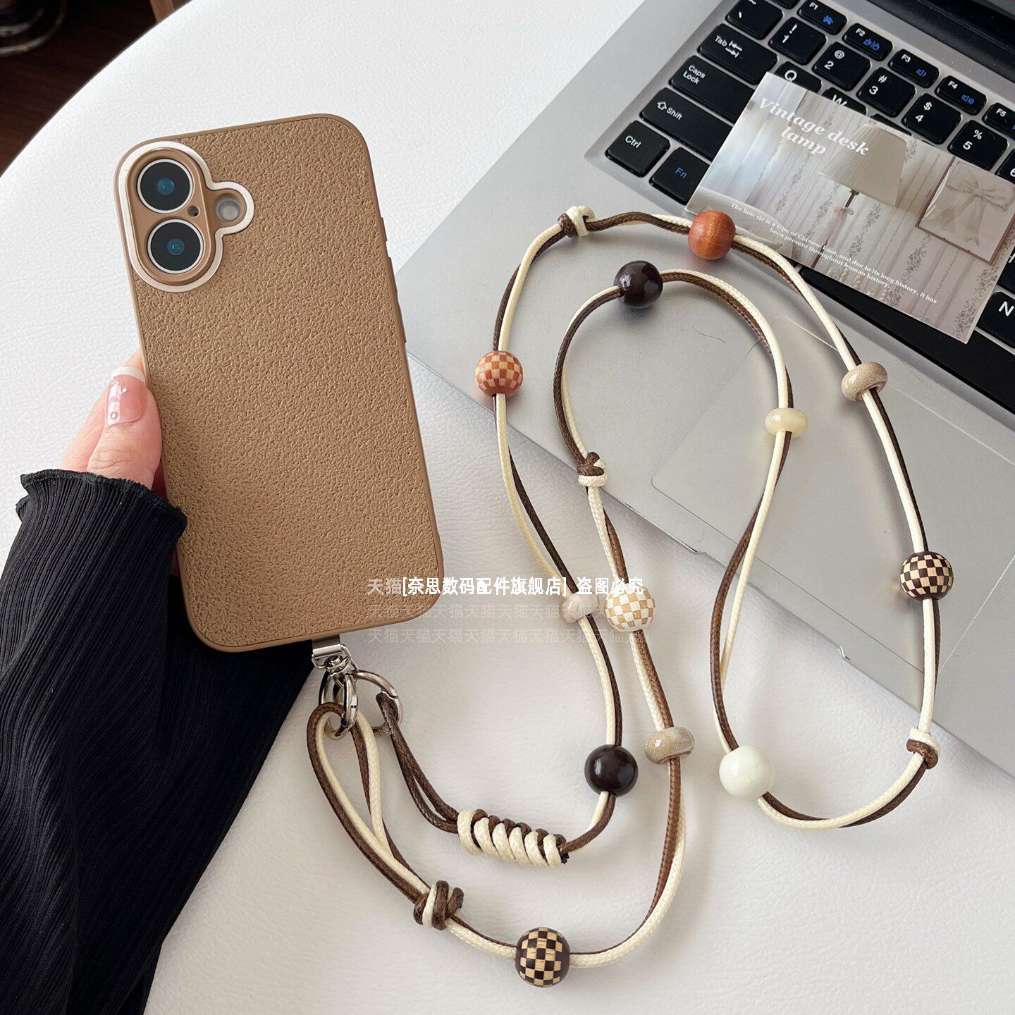 复古格纹木质串珠防断油蜡线长短