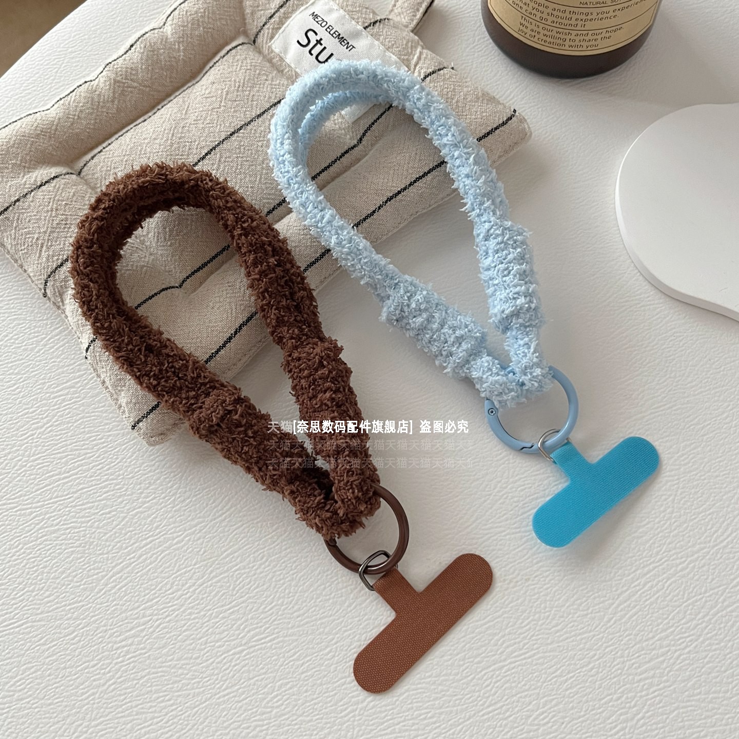 秋冬款撞色羊羔毛绒手机腕带挂绳