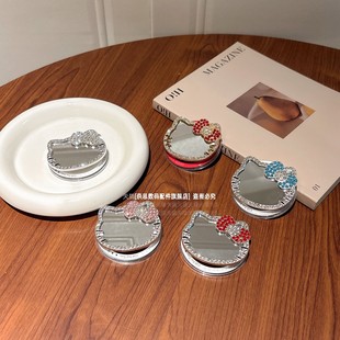 手工镶钻带镜子磁吸支架手机气囊闪钻猫咪高清补妆镜面可爱女背贴卡扣桌面固定底座精致水钻小众高级MagSafe