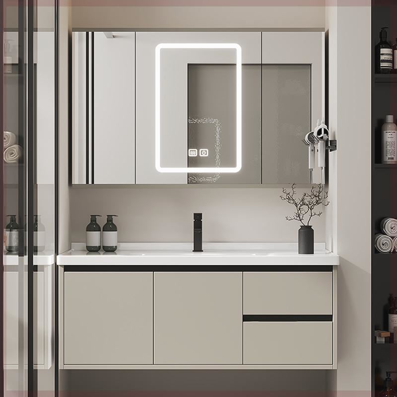 橡木烤漆77/87/97/107/117CM风水镜浴室柜陶瓷一体盆洗漱台洗脸盆