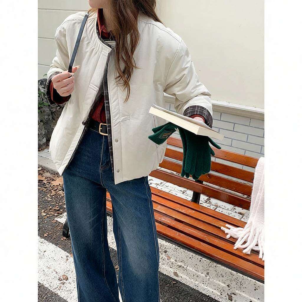 赴裳2026复古撞色牛角扣棉服