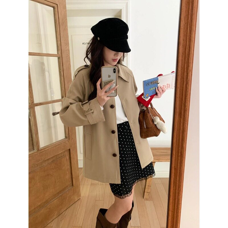 赴裳 2026新款  自带气场 英伦风小个子系带收腰风衣外套女士女装