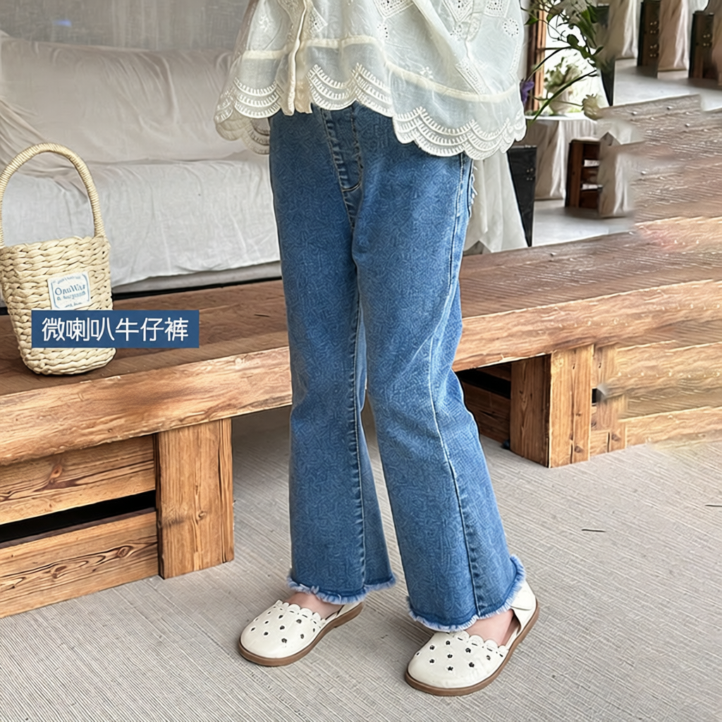 艾摩贝贝女童韩版喇叭牛仔裤