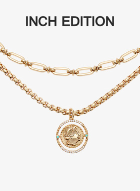 INCH EDITION大富翁女王硬币项链双层复古星座圆牌吊坠新款锁骨链