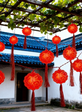 新年财神神灯串轻奢挂饰喜庆复古台灯财神摆件财运氛围灯笼红色中