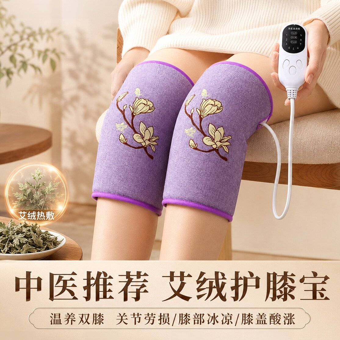 电热艾绒护膝保暖老寒腿关节护腿发热电加热膝盖理疗艾灸热敷神器