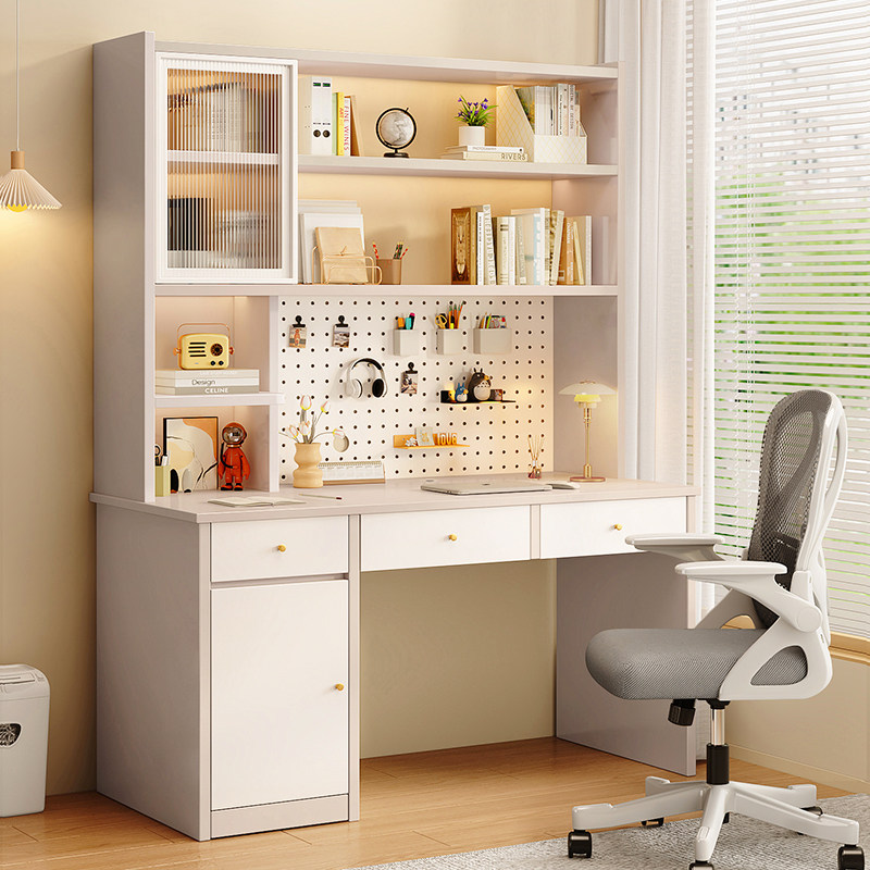 实木书桌书架一体办公桌椅套装组合学生家用学习桌卧室台式电脑桌