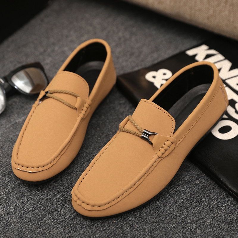 秋冬2025季新款懒人休闲男士百搭黑色皮鞋一脚蹬开车男鞋豆1024u