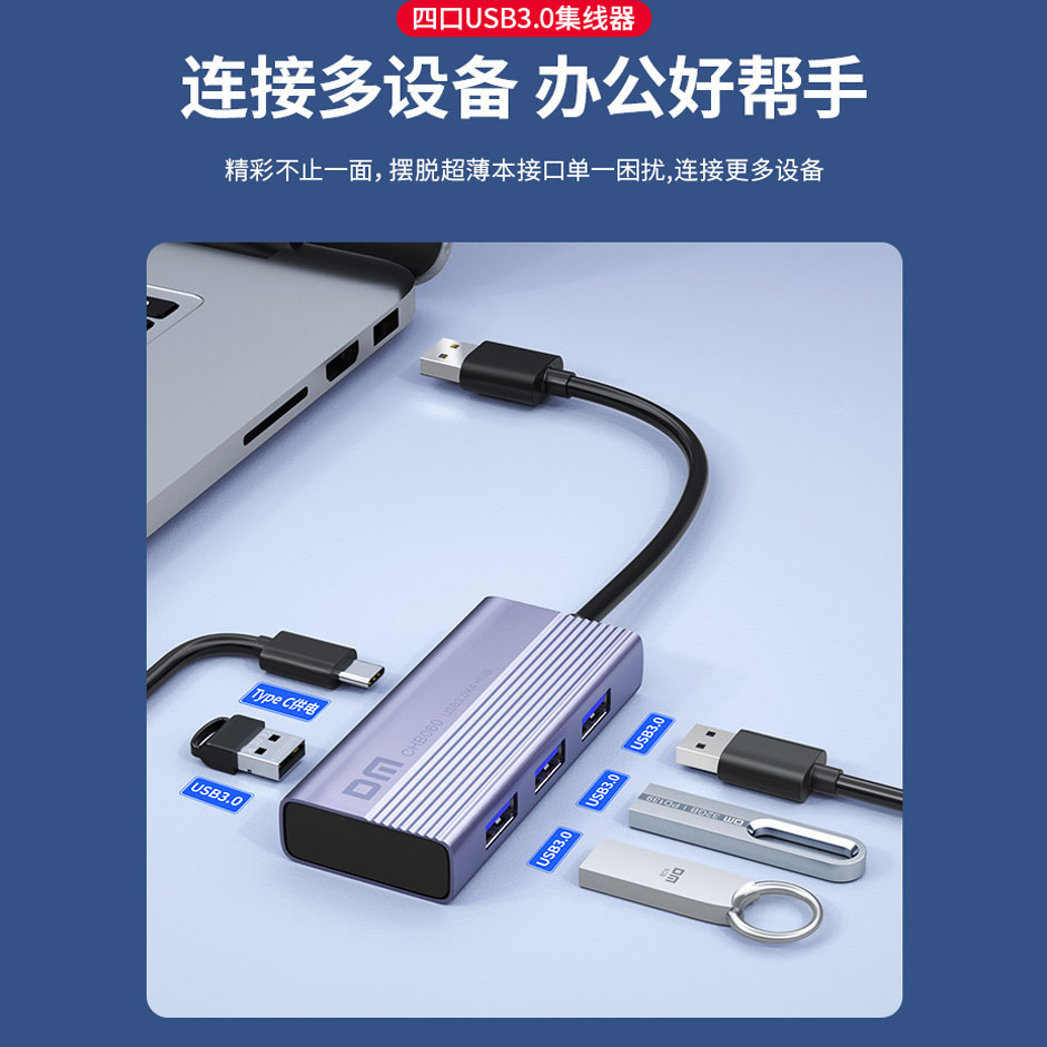 DM4口集线器USB3.0分线器USB扩展图片