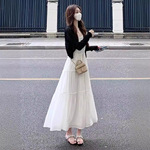 2026新款白色连衣裙掐腰裙子穿搭套装连衣裙吊带长裙高腰A字裙