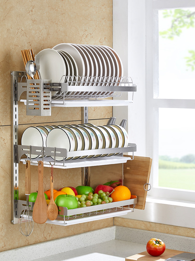 304不锈钢碗碟架壁挂式放碗架免打孔碗筷柜收纳沥水架 厨房置物架,厨房/烹饪用具,碗架,淘宝优惠券,粉丝福利购,淘宝优惠卷