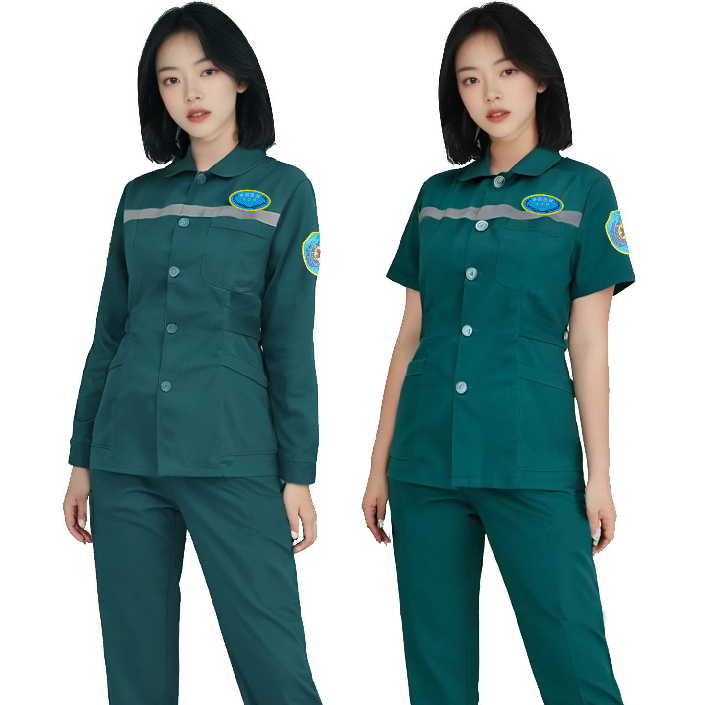急诊科护士服分体套装娃娃领冬120急救出诊医护制服墨绿色工作服 - 实物图