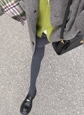 日系秋冬500D黑白灰色显瘦打底裤加厚不加绒连裤袜子女长筒过膝袜