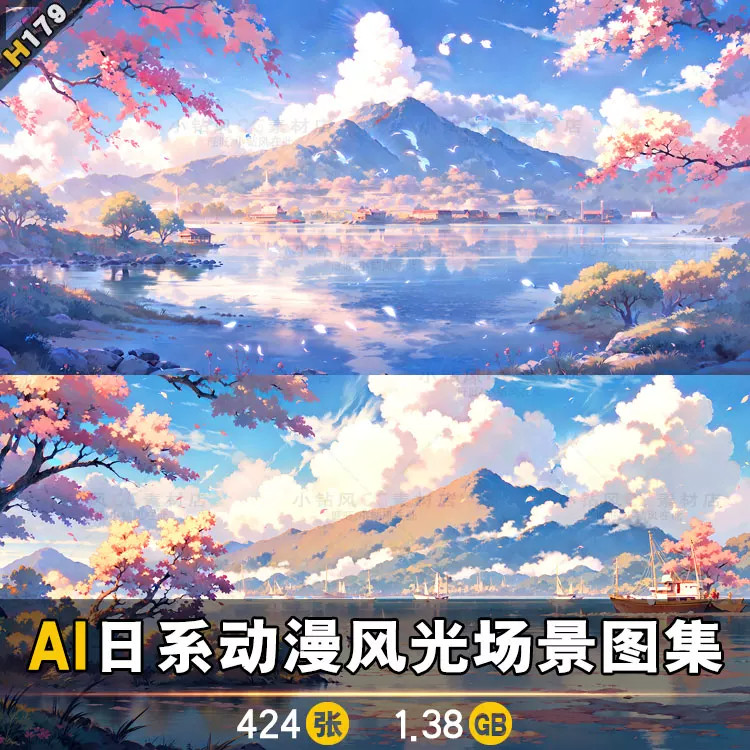 日式卡通动漫风场景素材小说封面视频背景壁纸AI插画设计游戏资源